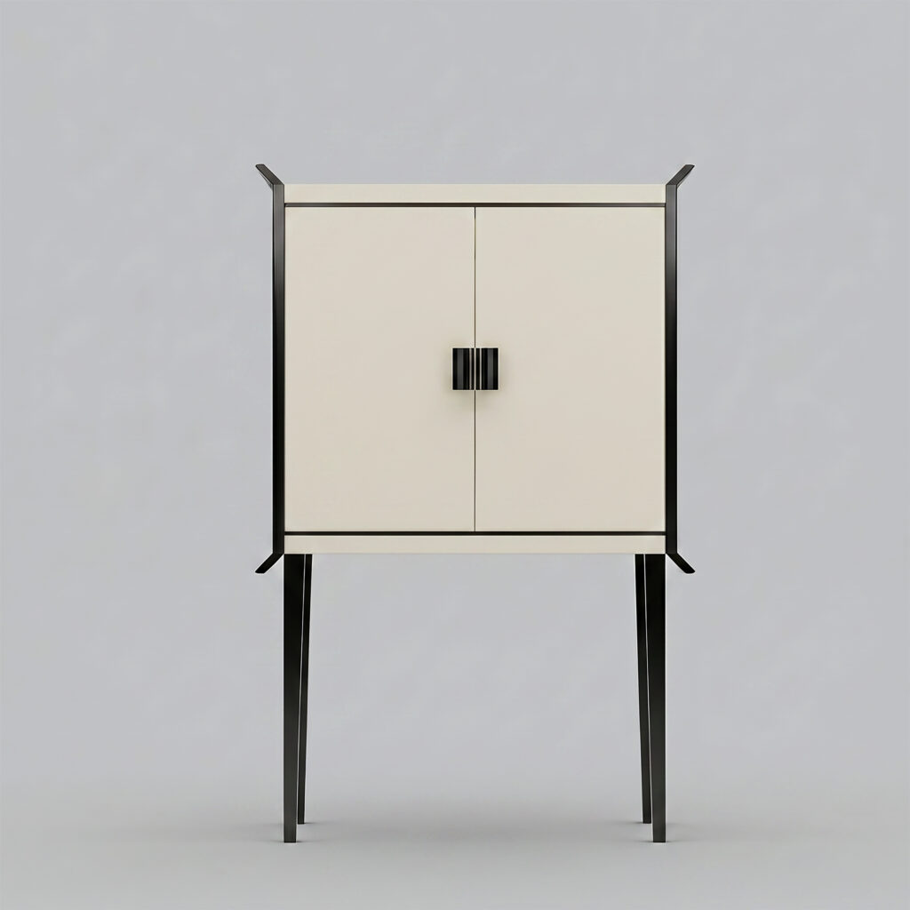 Naoyuki Cabinet by Cadenza Visioni, designed by Annette Wernick. Minimalist storage featuring premium quality material and a black architectural frame